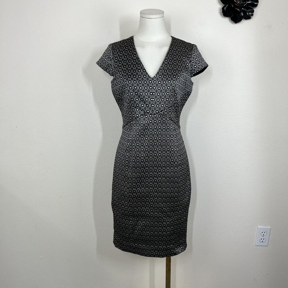 Brooks Brothers Dress Women 4P Petite Black Jacquard Geometric Sheath Workwear